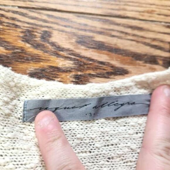 Raquel Allegra V-neck distressed pop over cotton sweater sz 3 (XL) - Picture 3 of 5